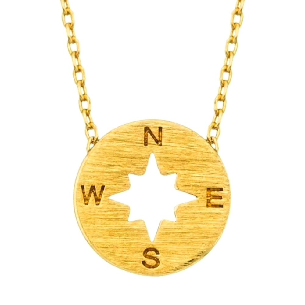 Compass gold brushed dainty necklace